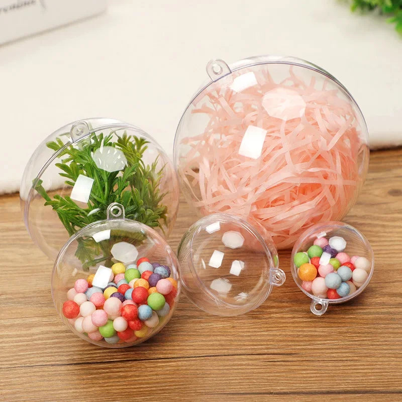 Clear DIY Fillable Christmas Ornaments – Transparent Plastic Hanging Balls (5–10cm)