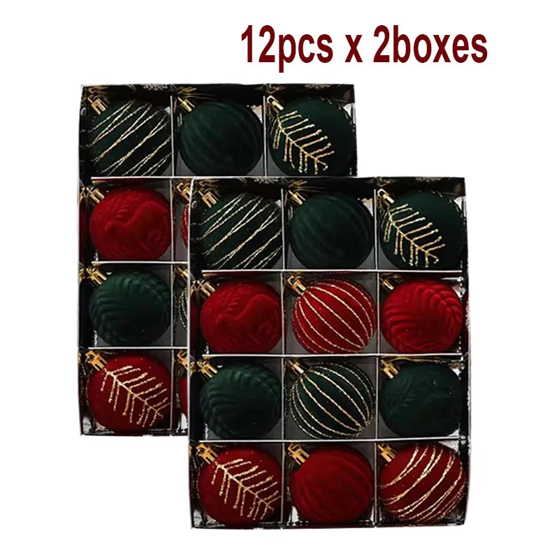 6/12PCS 6cm Christmas Ball Ornaments – Wine Red / Dark Green / White