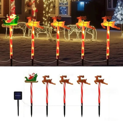 5PC Solar Santa & Elk Garden Lights – Waterproof Outdoor Christmas Decor
