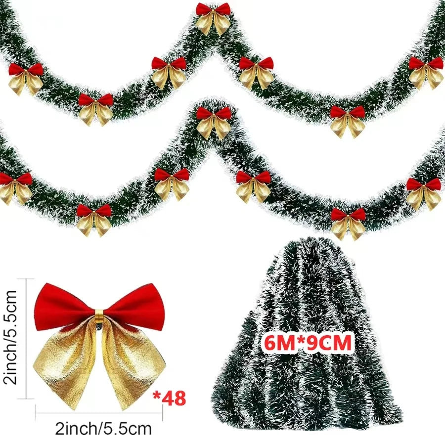 Christmas Tinsel Garland & Bow Set – 2/4/6/10M Holiday Decoration