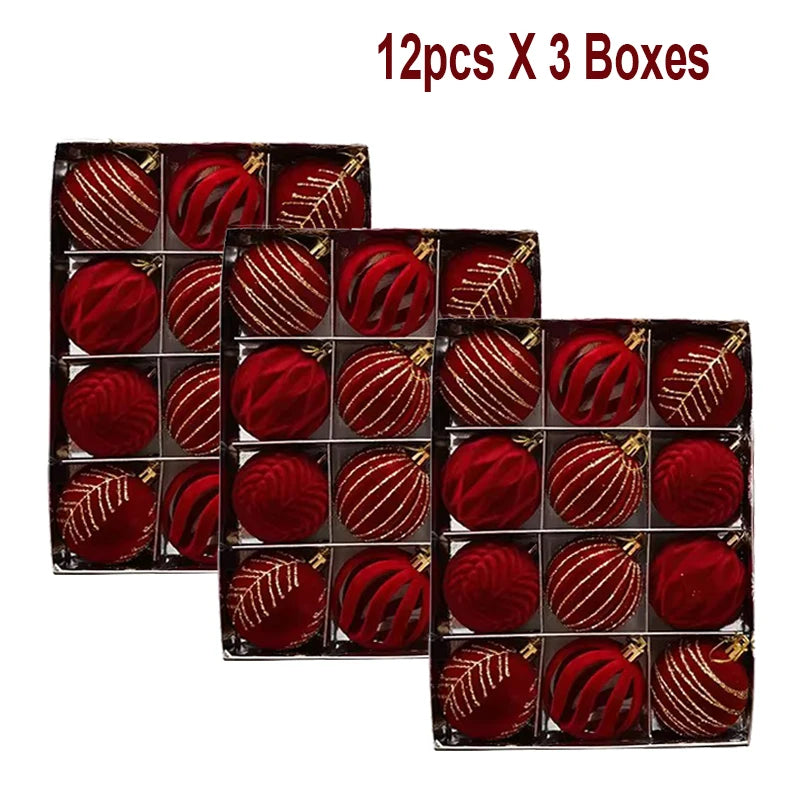 6/12PCS 6cm Christmas Ball Ornaments – Wine Red / Dark Green / White