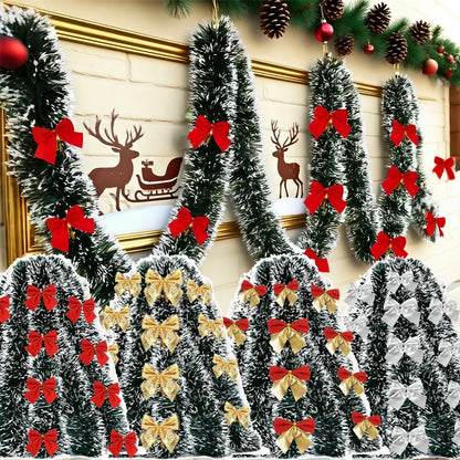 Christmas Tinsel Garland & Bow Set – 2/4/6/10M Holiday Decoration