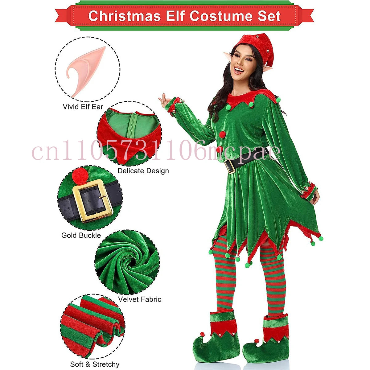 Women’s & Kids Green Elf Christmas Costume Set