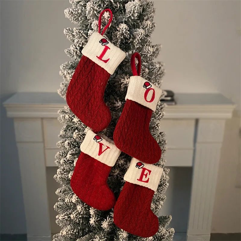 Knitted Christmas Stockings – Snowflake & Letter Design