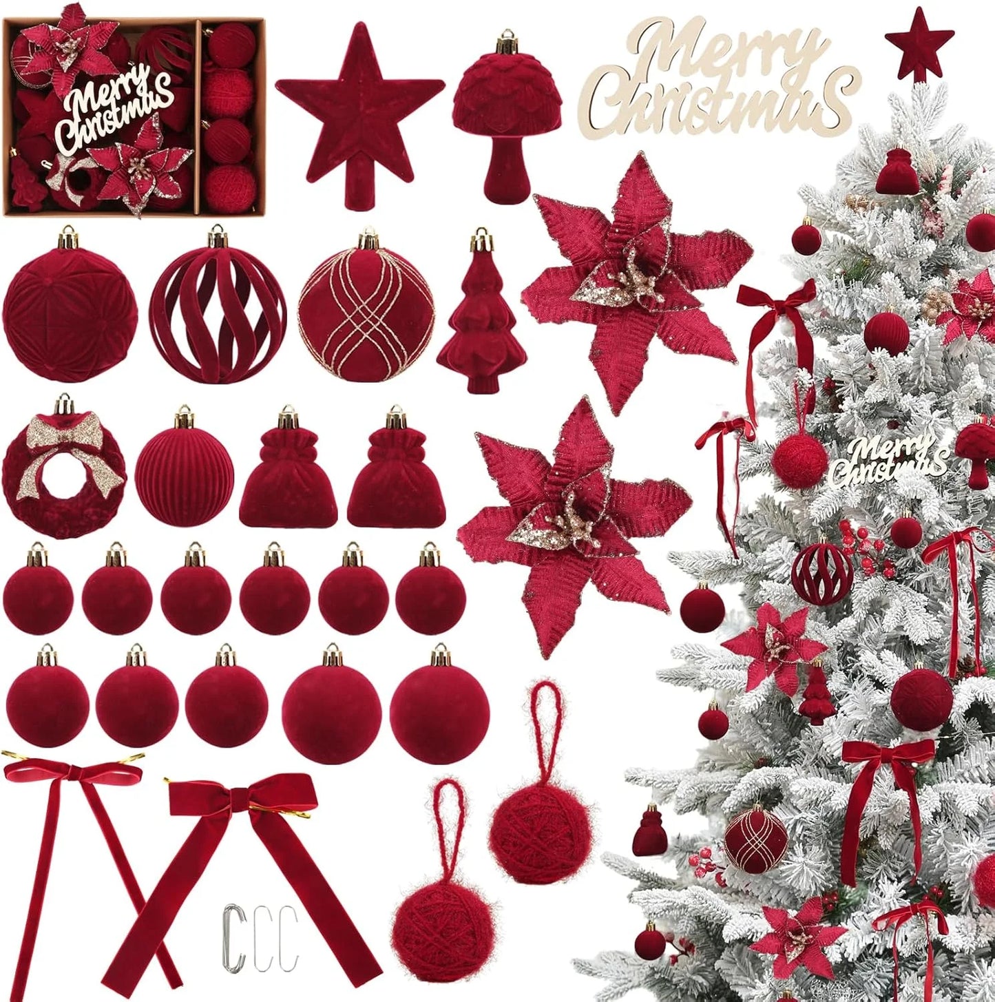 Velvet Christmas Balls – 38PC Set