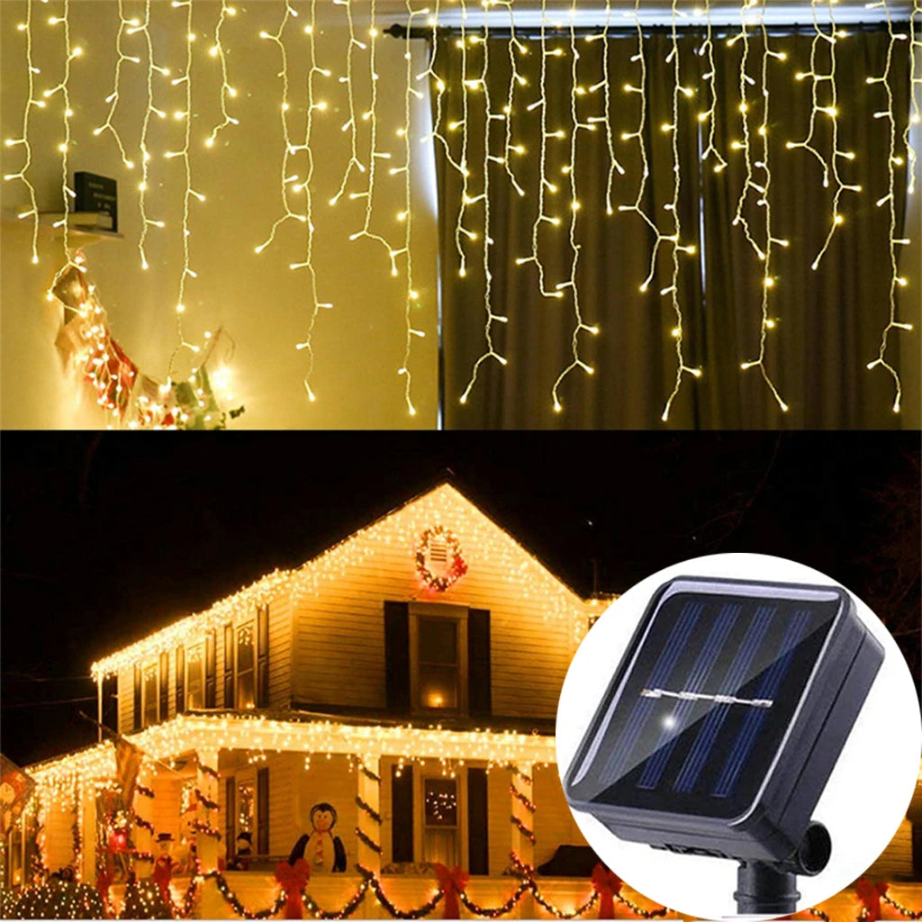 Solar Icicle Curtain Lights – 3.5M Outdoor Waterproof Fairy Drops (96 LEDs)