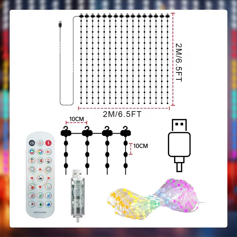 Smart RGB LED Curtain Lights – App Control, Music Sync & DIY Patterns (Indoor/Outdoor)