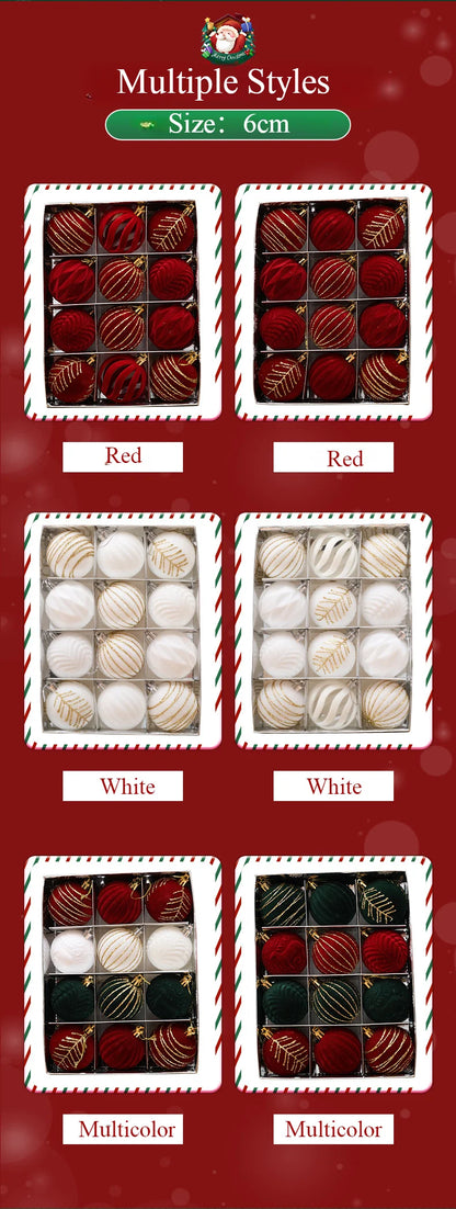 6/12PCS 6cm Christmas Ball Ornaments – Wine Red / Dark Green / White