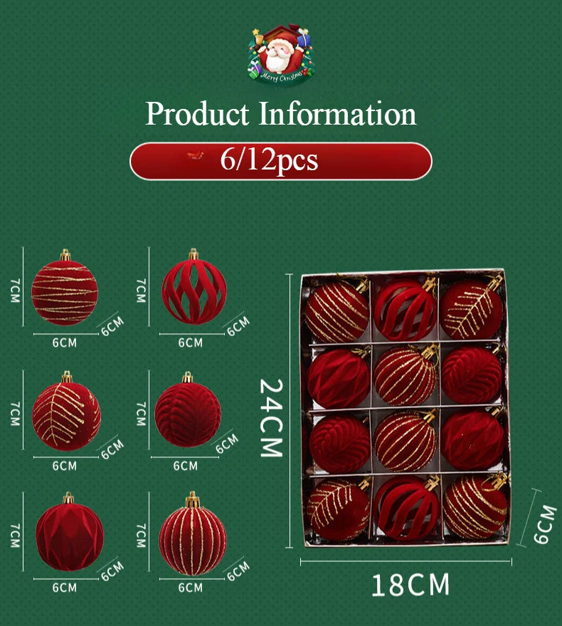 6/12PCS 6cm Christmas Ball Ornaments – Wine Red / Dark Green / White