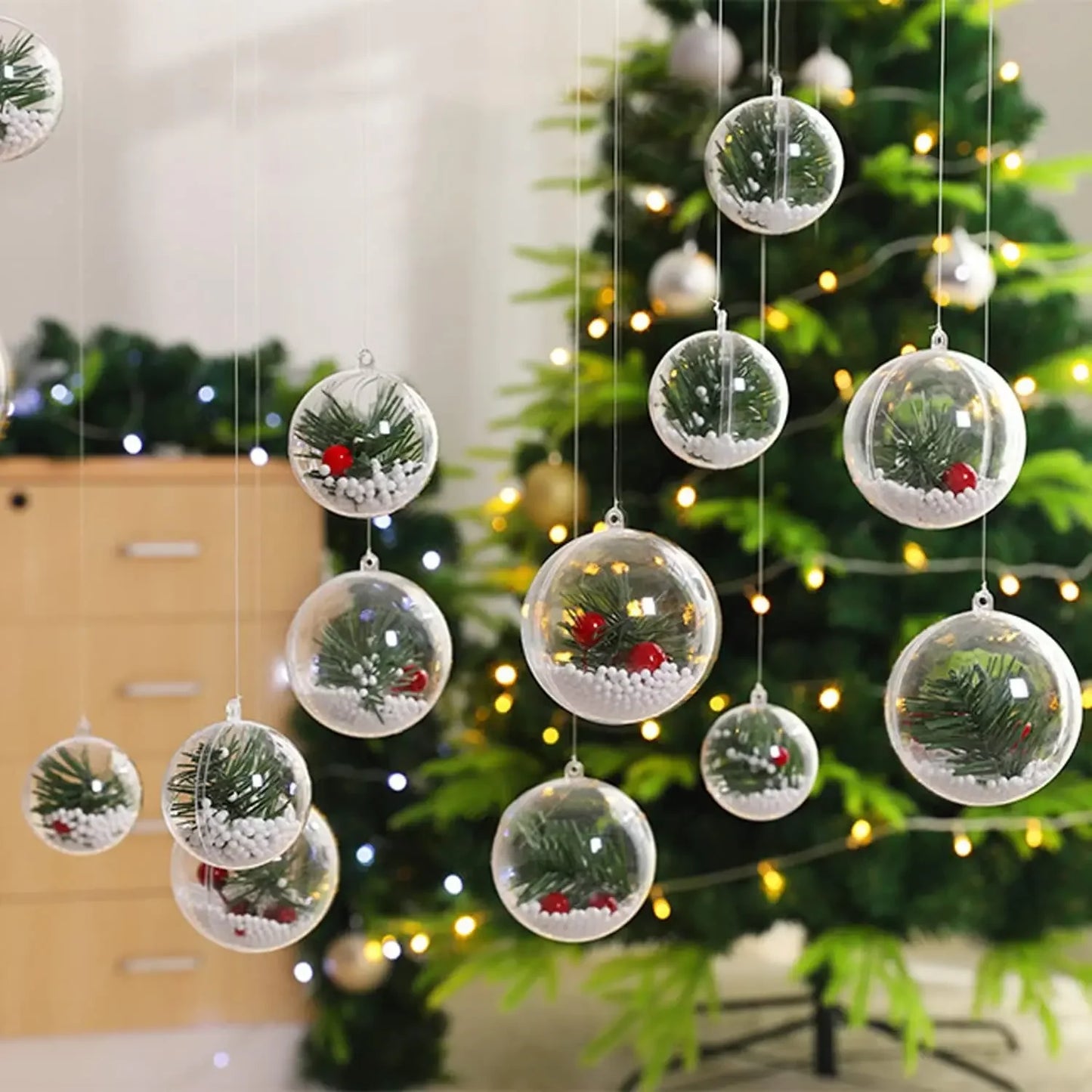 Clear DIY Fillable Christmas Ornaments – Transparent Plastic Hanging Balls (5–10cm)