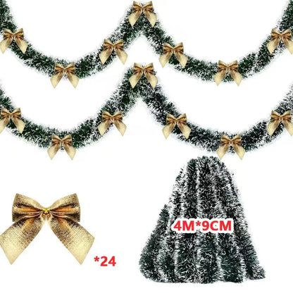 Christmas Tinsel Garland & Bow Set – 2/4/6/10M Holiday Decoration