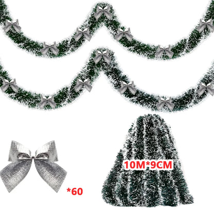 Christmas Tinsel Garland & Bow Set – 2/4/6/10M Holiday Decoration