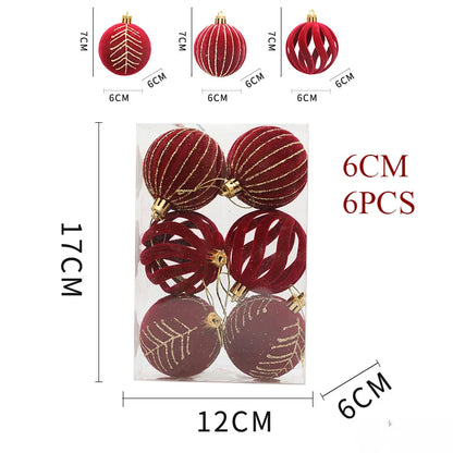 6/12PCS 6cm Christmas Ball Ornaments – Wine Red / Dark Green / White