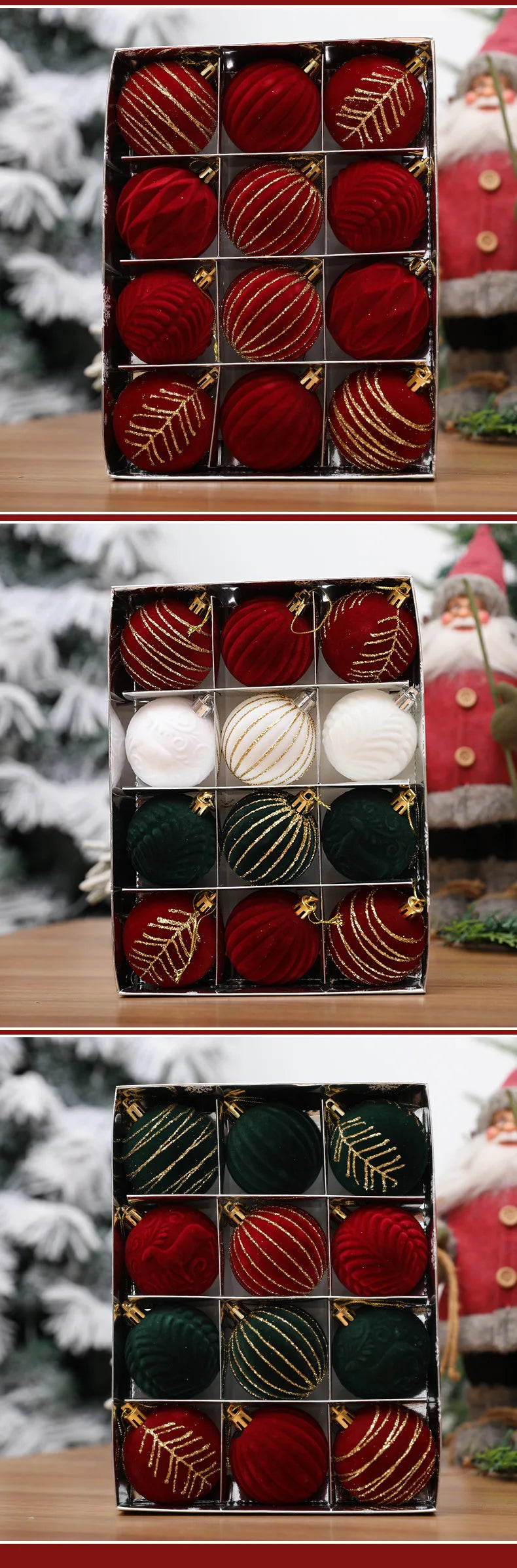 6/12PCS 6cm Christmas Ball Ornaments – Wine Red / Dark Green / White