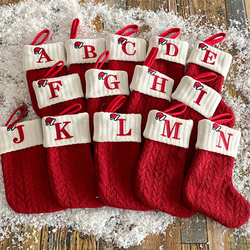 Knitted Christmas Stockings – Snowflake & Letter Design