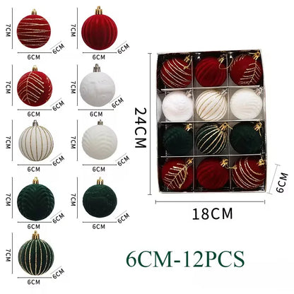 6/12PCS 6cm Christmas Ball Ornaments – Wine Red / Dark Green / White