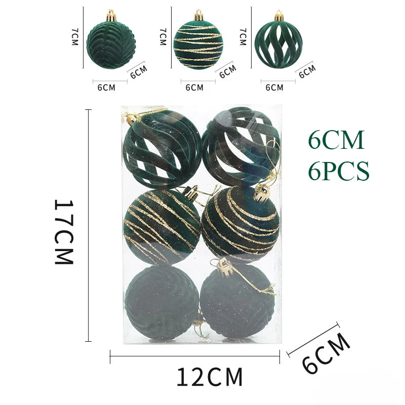 6/12PCS 6cm Christmas Ball Ornaments – Wine Red / Dark Green / White