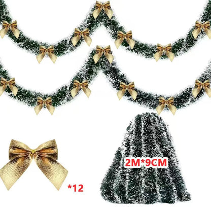 Christmas Tinsel Garland & Bow Set – 2/4/6/10M Holiday Decoration